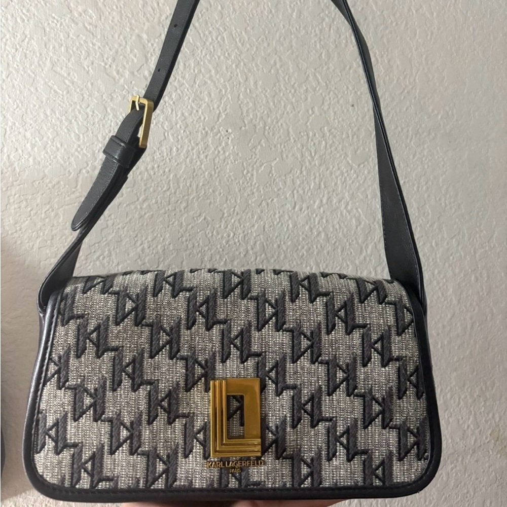 Karl Lagerfeld Black and Gray Shoulder Bag